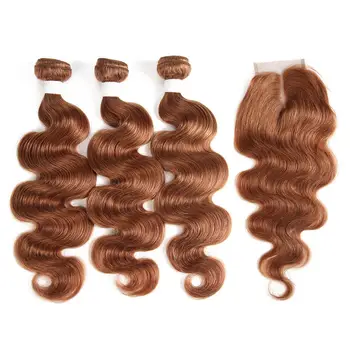 

Auburn Brown 30 Color Brazilian Body Wave Human Hair 3 Bundles With Lace Closure 4x4 Remy Hair Bundles With Closure Euphoria