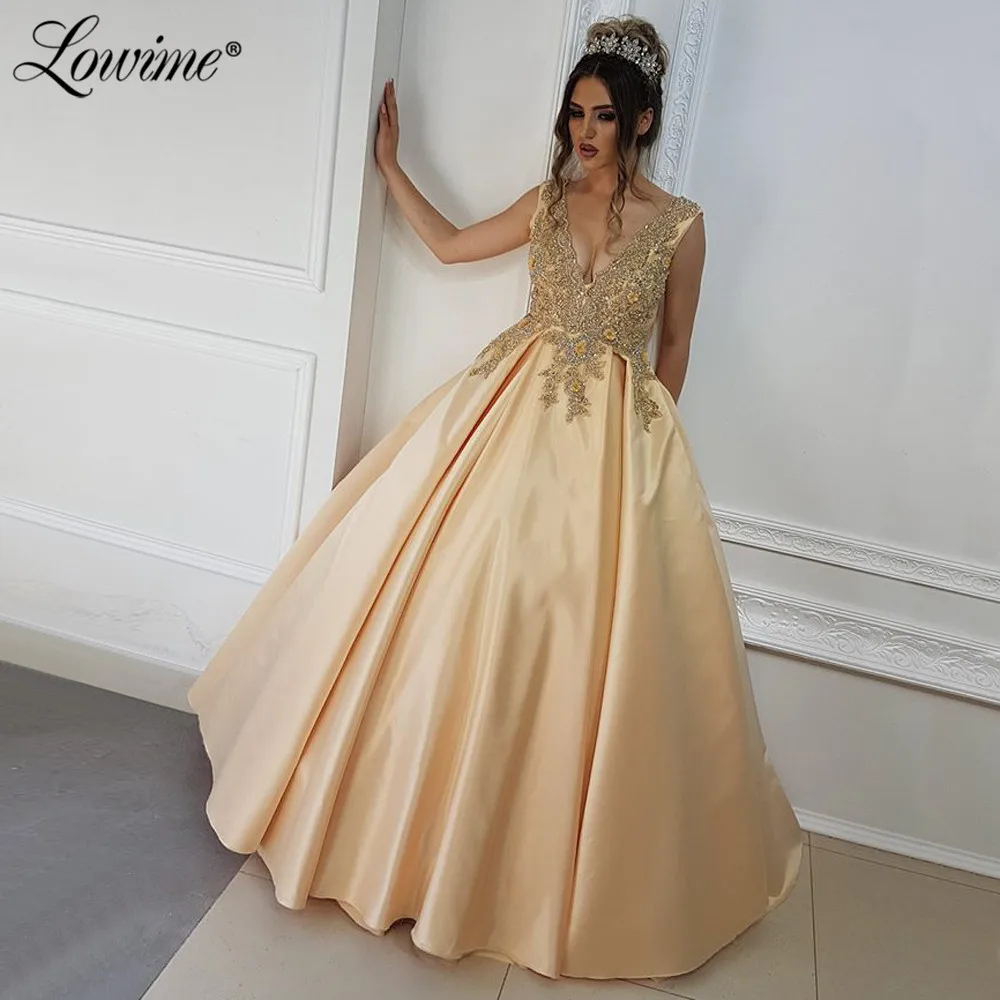 V образным вырезом украшенное аппликацией вечернее платье Robe De Soiree кутюр атласное длинное платье для выпускного вечера aibbye Дубай Арабский кафтаны вечерние платья