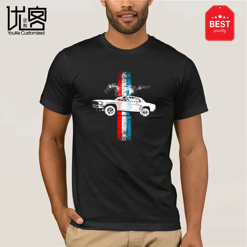 Мужская футболка Ford Mustang Tribar GT S ~ 4Xl черная классическая из 100% хлопка с круглым