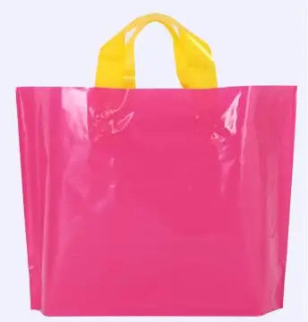 50pcs 30*20*8cm Thicken clothing bag Custom Logo Plastic Bag With Handle Large Shopping Bag Jewelry Garment Package Bags - Цвет: rose red