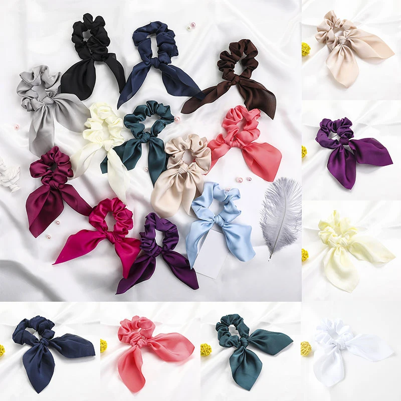 

Creative Satin Hair Ties Silk Hair Ropes Knotted Rabbit Ear Scrunchies Long Streamer Ponytail Holder Female Hair Accessories