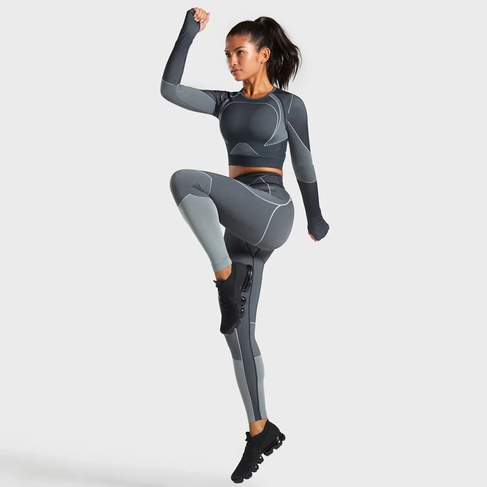 Новинка спортивные комплекты для бега Женский костюм йоги футболка бесшовные