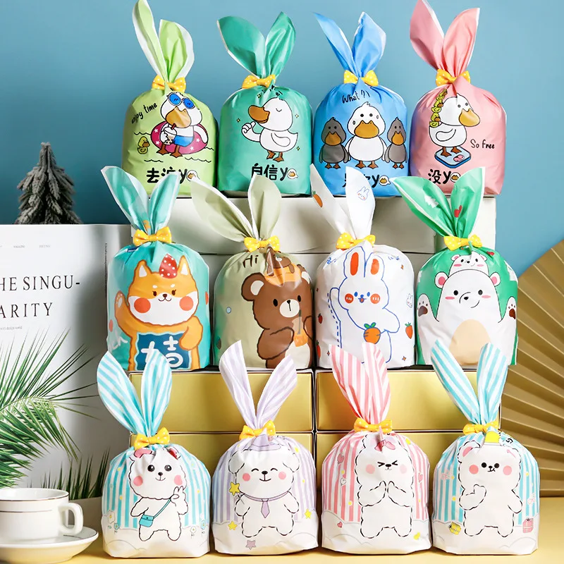 축제 귀여운 토끼 귀 쿠키 비닐 가방 및 사탕 선물 패키지, 비스킷 스낵 베이킹 패키지 및 이벤트 파티용, 50 개 
