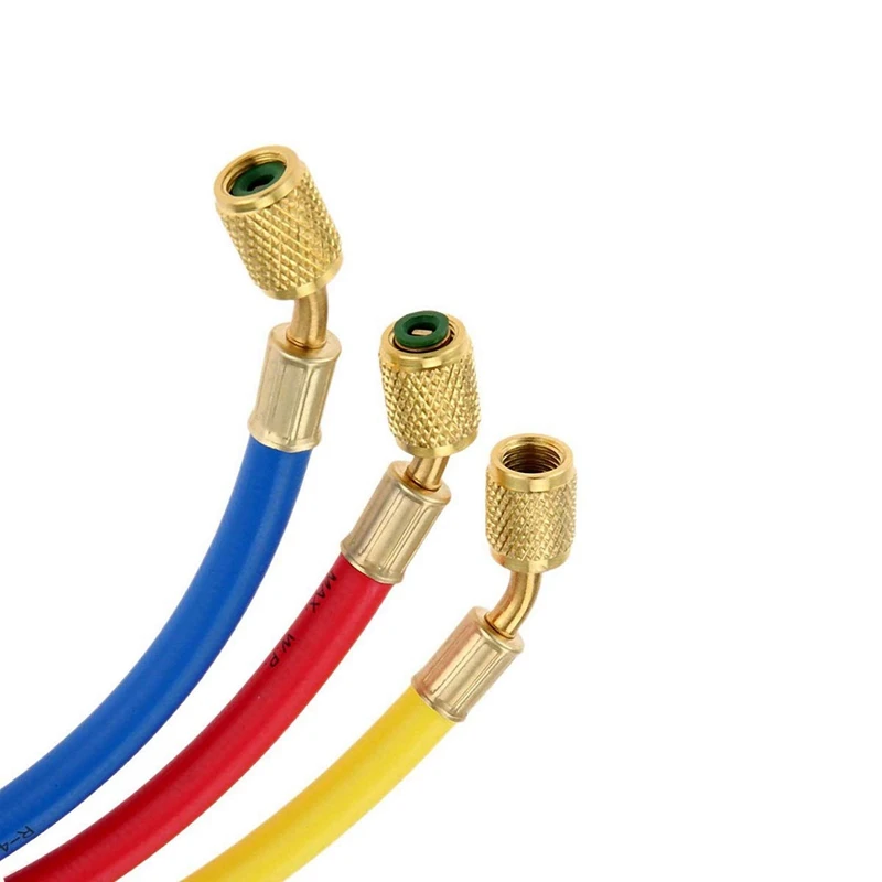 60 дюймов R410A шланги с шаровыми кланами для R22 R410A R404A R134A манометр коллектора хладагента набор 3 цвета шланги в красном, синем, желтом