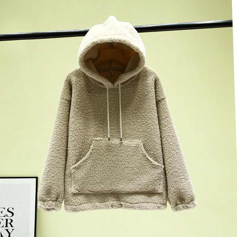 Blvyisla 4XL Большие размеры гранулированный кашемир шерстяной шнурок толстовки с капюшоном для женщин теплый флис большой карман толстовки Топы