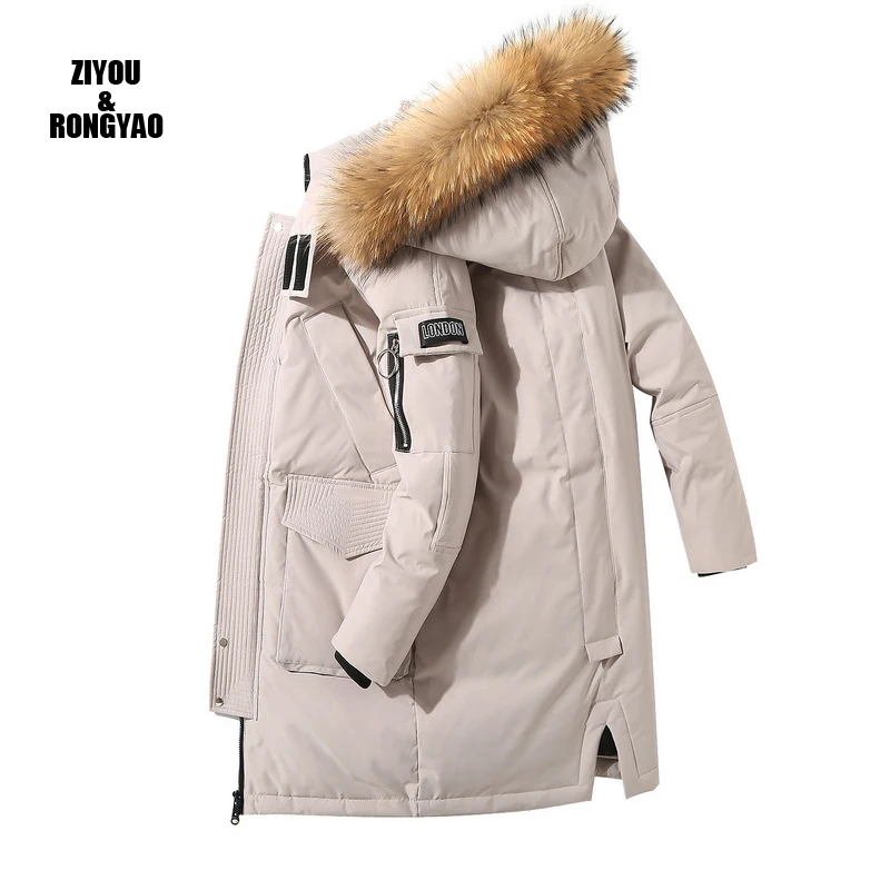 

Long Down coat men White Duck Down Jacket Men Thick Winter warm Fur Collar Parka Male Hooded Overcoat Top Quality
