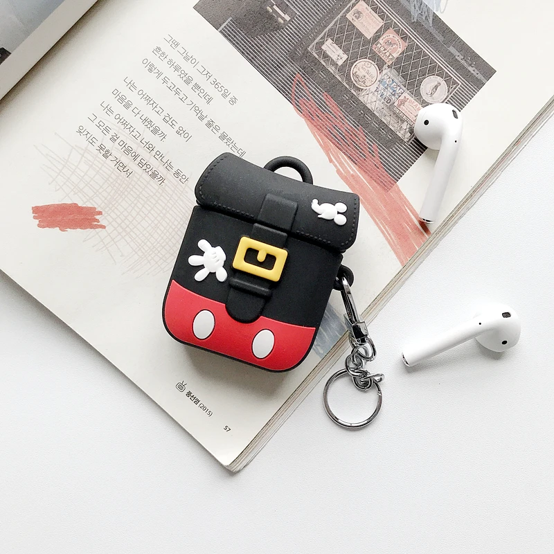 3D Мультяшные Сумки Дизайн чехол для наушников для AirPods 1 2 Bluetooth беспроводная гарнитура зарядная коробка милый мягкий силиконовый чехол с цепочкой