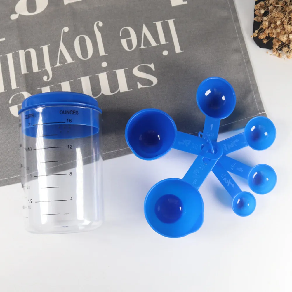 

Kitchen Measuring Tools Blue Plastic Measuring Cup Spoons Sets Graduated Spoons for Kitchen Baking Coffee