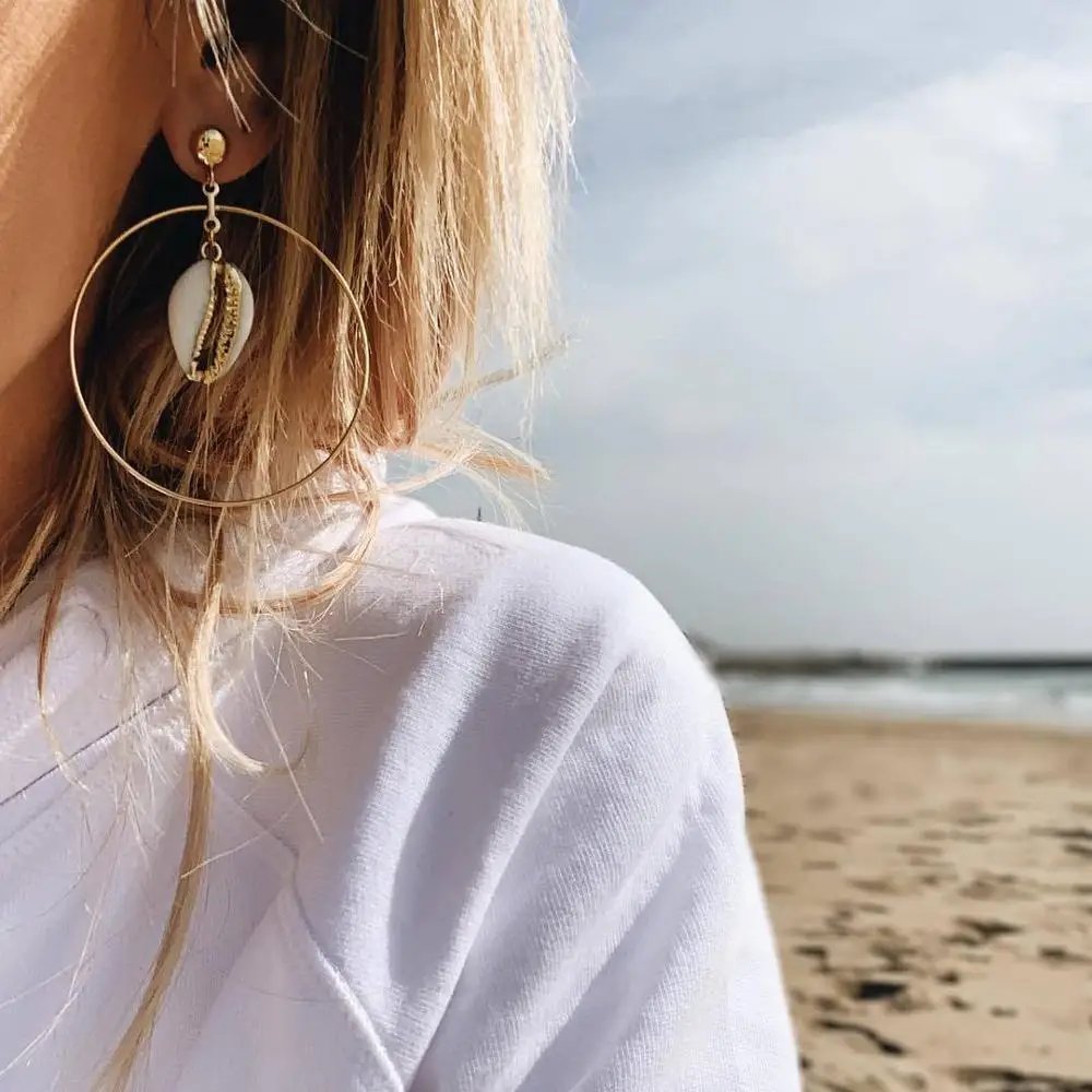 Pendientes Colgantes Bohemios De Concha Turquesa - Aretes De Cauri Vintage Con Gancho Plateado, Para Mujer, Estilo Playero