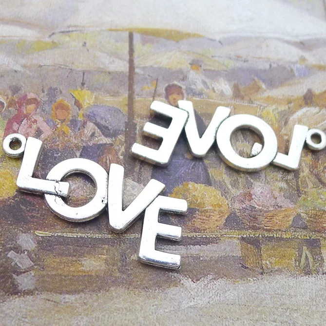 

6 шт./лот 37*16 мм с надписью LOVE Шарм в античном стиле серебряного цвета, подвеска из металлического сплава, ожерелье, браслет, серьги, брелок, украшения своими руками