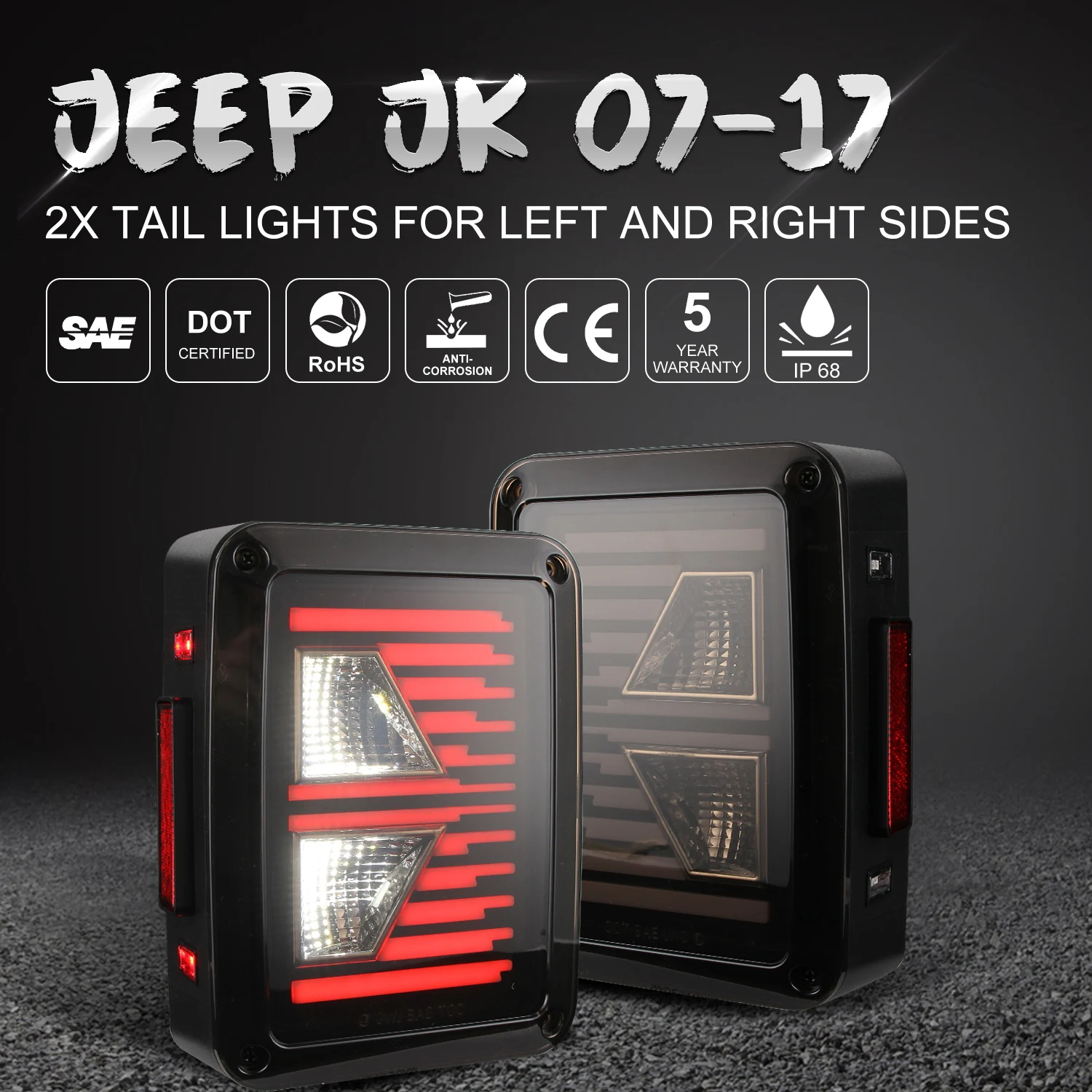 

Red LED Tail light for Jeep Wrangler jk LED Tail Brake Reverse Rear Light USA Version Tail lamp 2007-2017 Daytime Running Lights