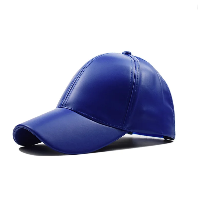 Blue Leather Cap FS, Высококачественная бейсболка из искусственной кожи, одноцветная, регулируемая, Осень-зима, бейсболка, s, для мужчин и женщин, Snapback, кепка, Casquette Gorras Para Hombre - Цвет: Blue Leather Cap