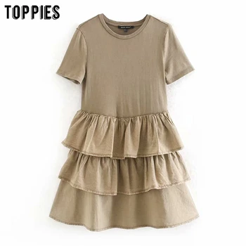 

summer short sleeve t-shirt dress women ball gown mini dress korean cascading ruffles hem