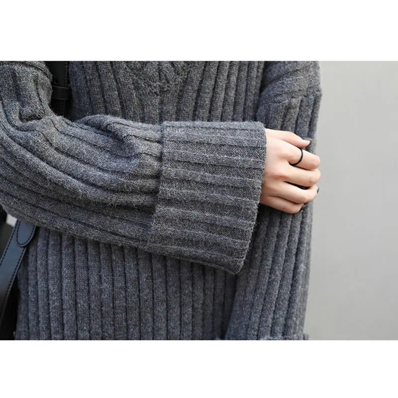 HG Fashion Elegant V Neck Women Dress Loose Plus Size Knit Ladies Dresses Wild Lazy Oaf Autumn Winter Clothes Women XJ2640