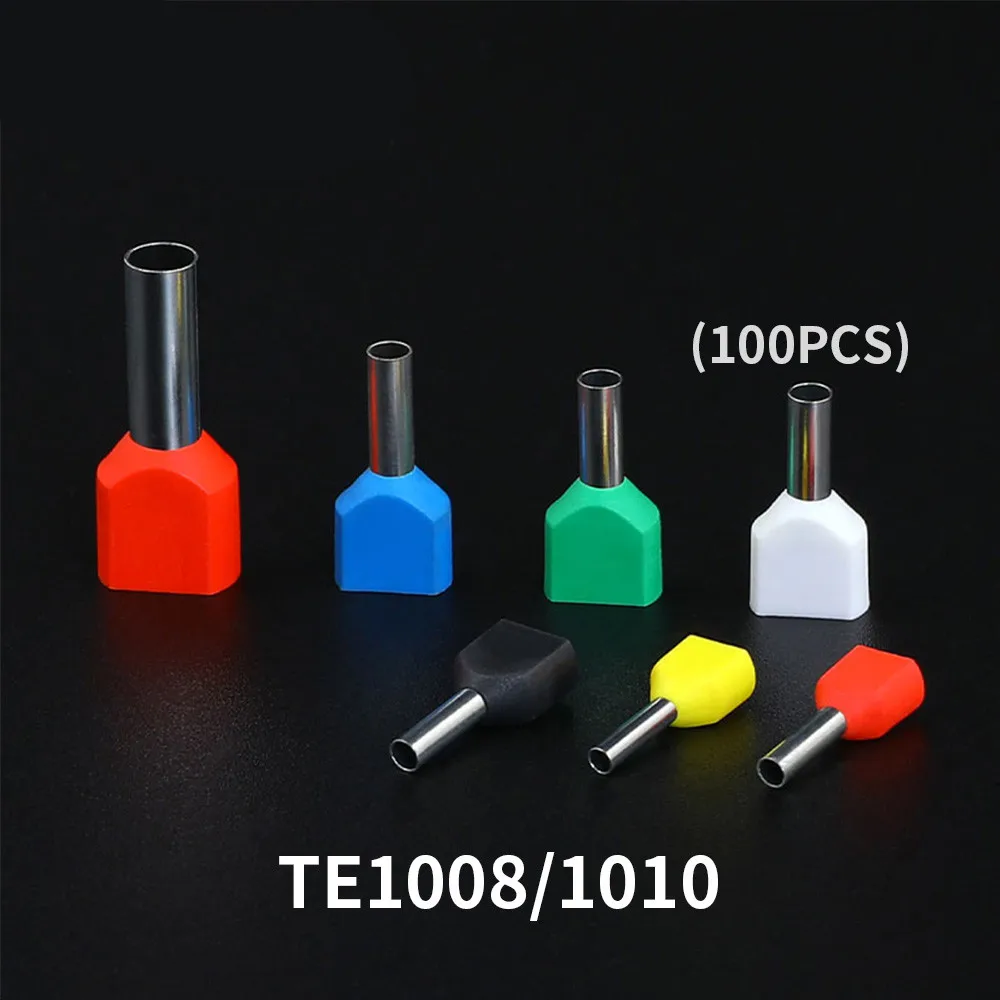 100PCS TE1008 TE1010 Type Double Pipe Insulated Twin Cord Cold-press Terminal Block Connector Needle End Multicolor 2X1.0mm2 |