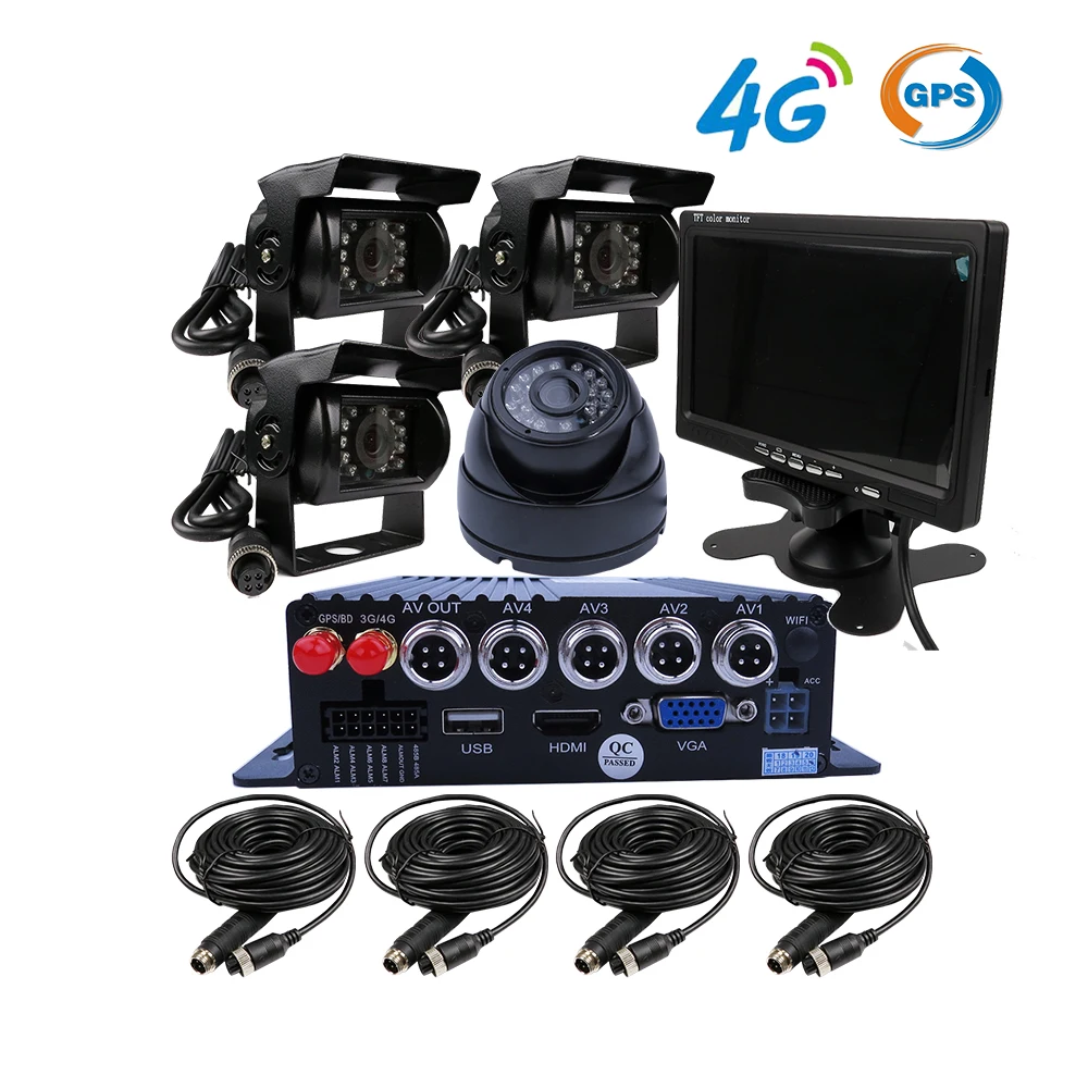 4CH gps 4G 1080P SD Автомобильная Мобильная DVR система MDVR видео запись Удаленный просмотр через ПК или телефон камера заднего вида 7 дюймов VGA ips монитор