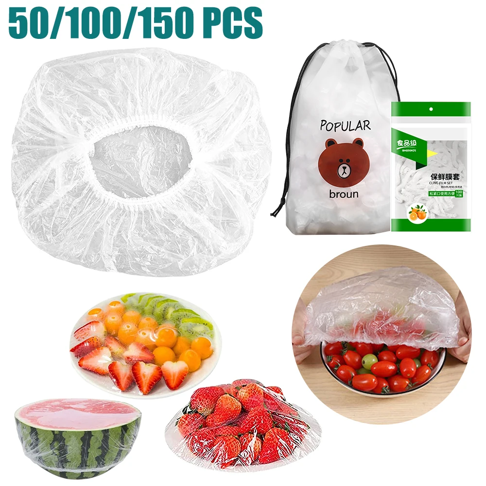 50/100/150Pcs Reusable Food Covers Elastic Fruit Plastic Wrap Kitchen