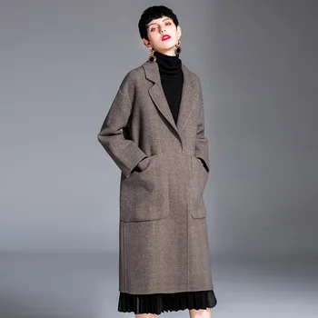 

women's winter overcoats grey herringbone belt Double-sided wool cashmere outwear 2019 autumn plus size ladies long free ship