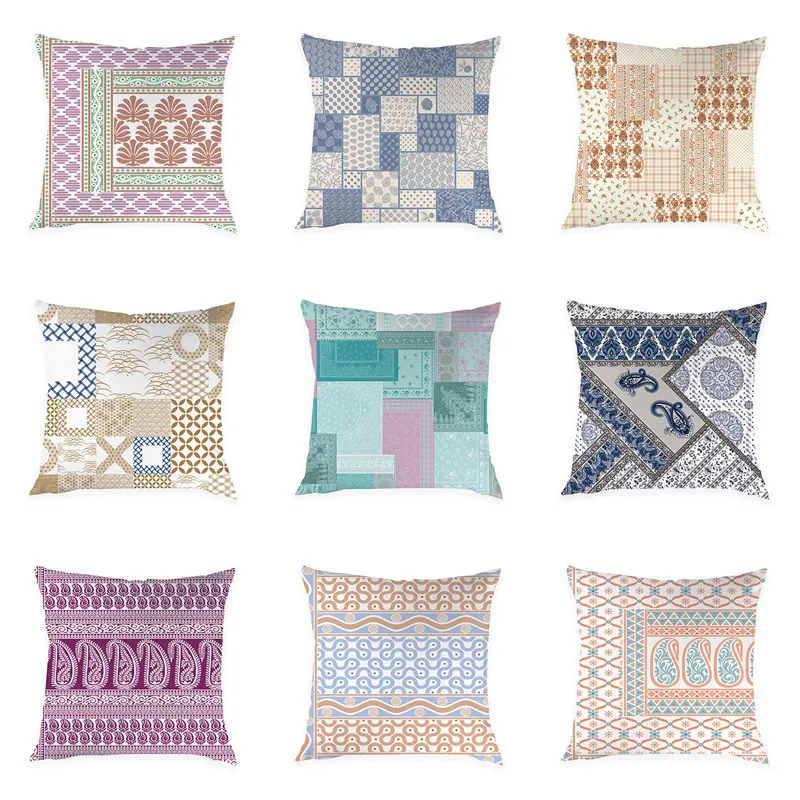 

Printed Cushion Cover Sofa Office Pillow Covers Peach Skin Decorative Geometric Pattern Pillowcase Home Decor 45*45cm