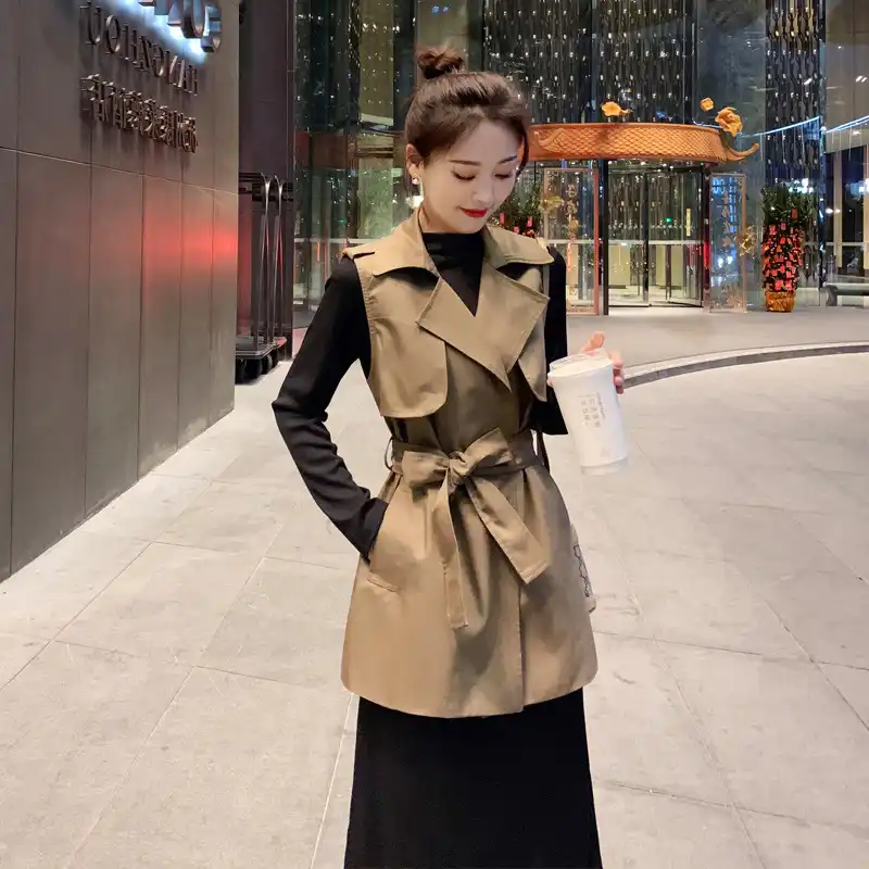 秋の新スーツおしゃれな気質ウエスト制御痩身チョッキジャケットツーピーストレンチコートベストニットドレス ドレススーツ Aliexpress