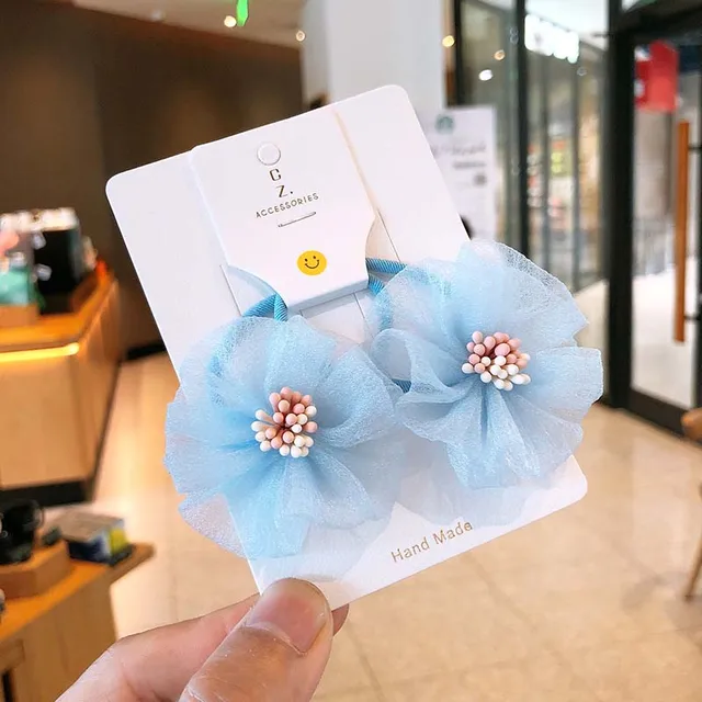 Oaoleer 2PCS/Set Novelty Net Yarn Flowers Elastic Hair Bands for Children Hair Circle Girl Hair Rope Rubber Band Ponytail Tie 7