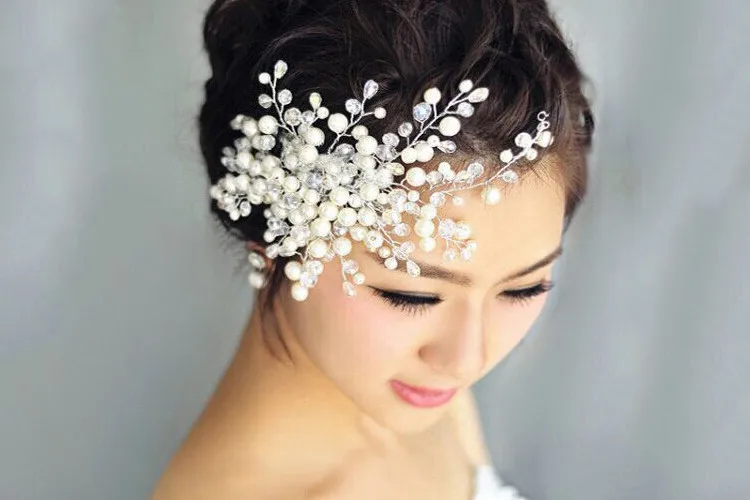 Korean Style Bride Handmade Comb Pearl Flower Crystal Beaded Bracelet Hair Comb Hair Accessories Headdress Accessories Support C
