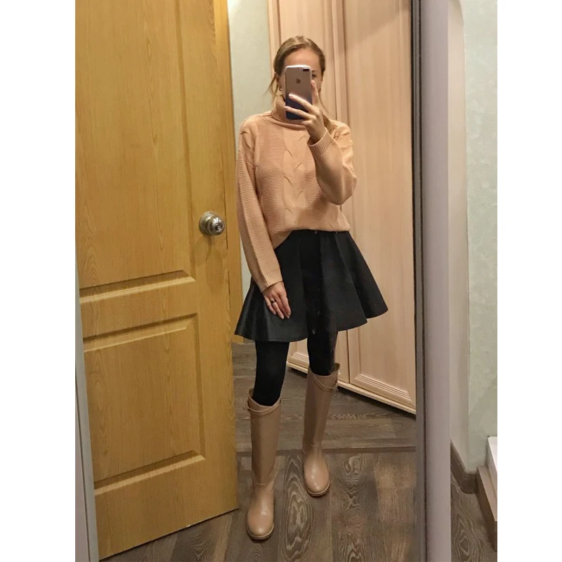 Women Turtleneck Sweaters Autumn Winter Pull Jumpers European Casual Twist Warm Purple Sweaters Female Oversized Sweater