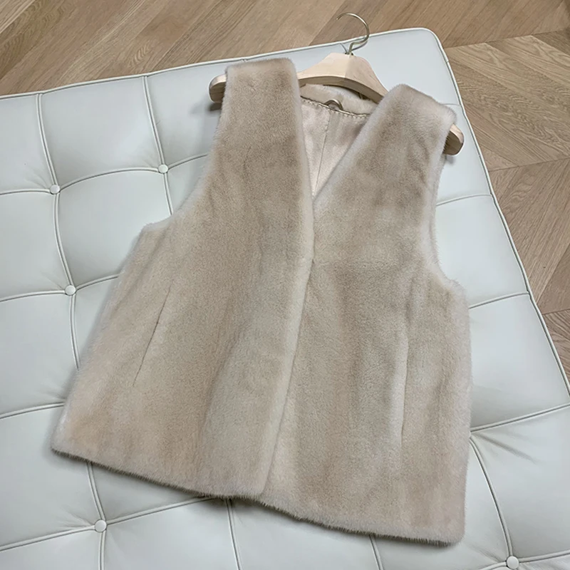 Palomino Mink V neck Зимний женский модный роскошный бархатный Норковый жилет с v-образным вырезом - Цвет: Palomino Mink V neck