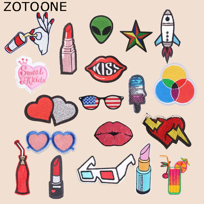 

ZOTOONE Lipstick Heart Patch Lips Rocket Stickers for Kids Iron on Patches for Clothing Heat Transfer Diy Accessory Appliques G