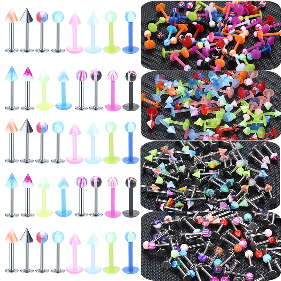 

60pcs/lot Steel 16G Lip Labret Piercing Set Flexible Monroe Lip Stud Ring Tragus Helix Conch Cartilage Earring Piercings Jewelry
