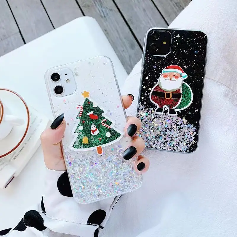 Case For iPhone 6S 7 8 plus XS MAX XR 11 Pro Galaxy S7 9 S10 Plus Note8 Glitter quicksand Santa Claus tree soft phone cover |