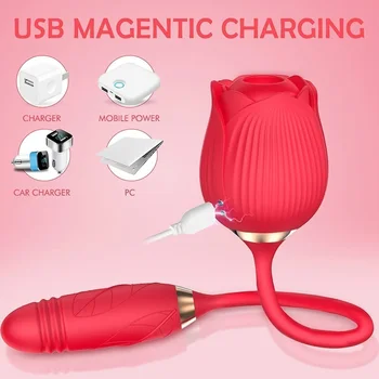 Rose Shape Sucking Vibrator Dildos Vagina Massage Double Heads Vibrator Sex Toys For Women Nipple Sucker Clitoris Stimulation 4