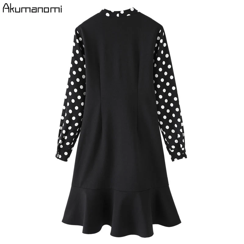 Весна-Осень, черные платья с воротником, большие размеры 5xl, 4xl, xxxl, вечерние платья трапециевидной формы с длинным рукавом в деловом стиле для женщин