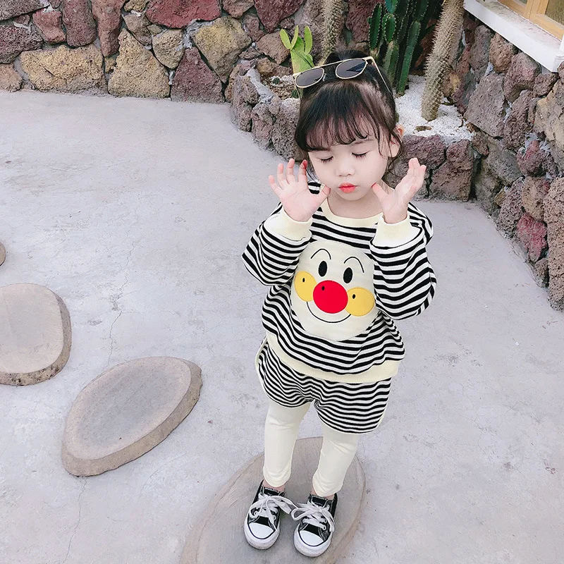 

Small CHILDREN'S Baby Striped Suit 2020 Spring New Style Girls Versitile Fashion Casual GIRL'S Cute Two-Piece Set Fashion