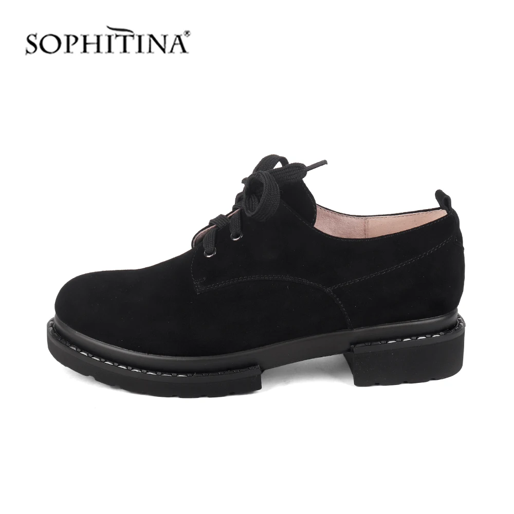 SOPHITINA/Стильные туфли на плоской подошве со шнуровкой; Простые Модные неглубокие кружевные замшевые туфли для детей; износостойкие повседневные туфли на плоской подошве с круглым носком; PC225