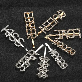 

1Pc Shining Letter Hairpins Crystal Shiny Geometric Rhinestones Hair Clips Women Styling Tool Hairgrip Diamond Hair Accessories