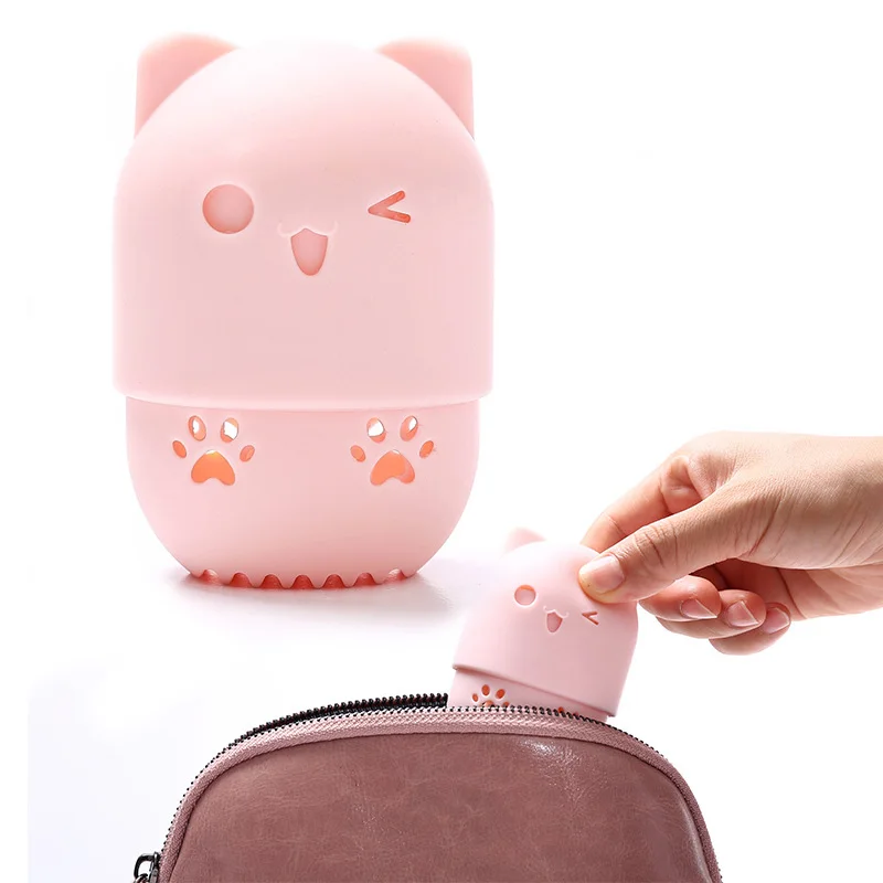

Portable Makeup Sponge Gourd Powder Puff storage box with cleaning function makeup tools Silicone organizer for travel outdoor