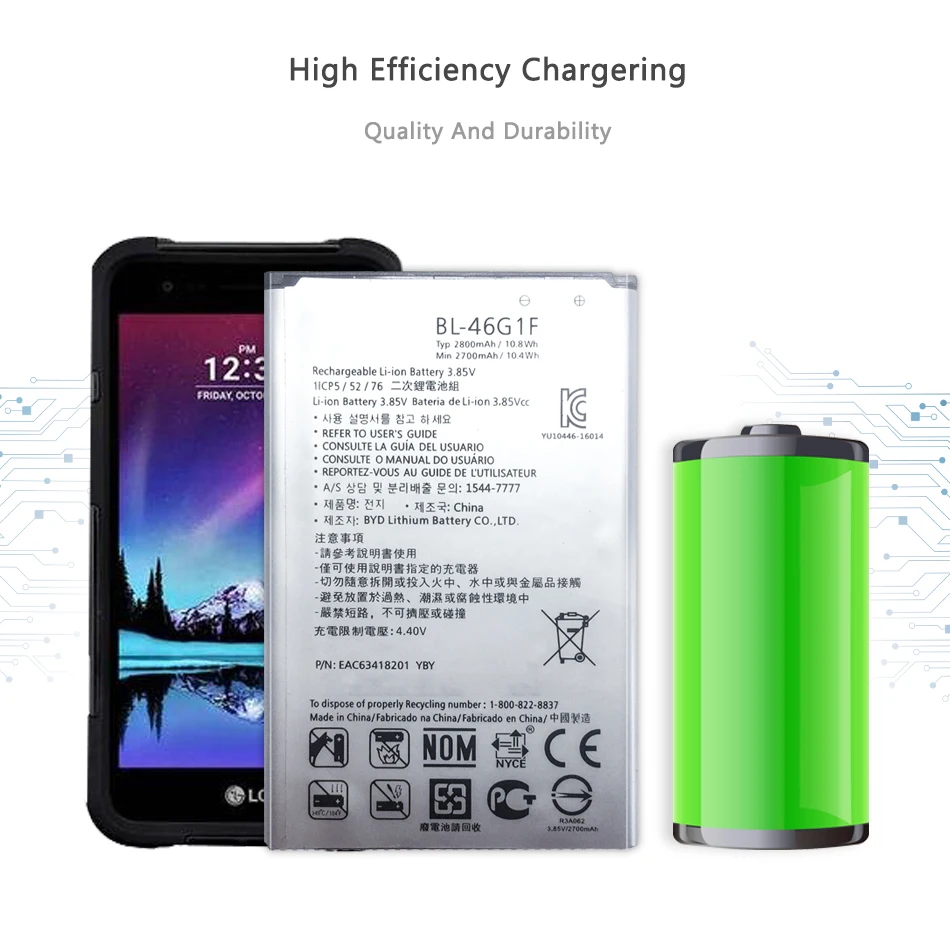 Сотовый телефон Батарея BL-46G1F 2700 мА/ч, для LG K10 версия K20 плюс TP260 K425 K428 K430H X400 M-K121K BL 46G1F литий-ионный полимерный аккумулятор