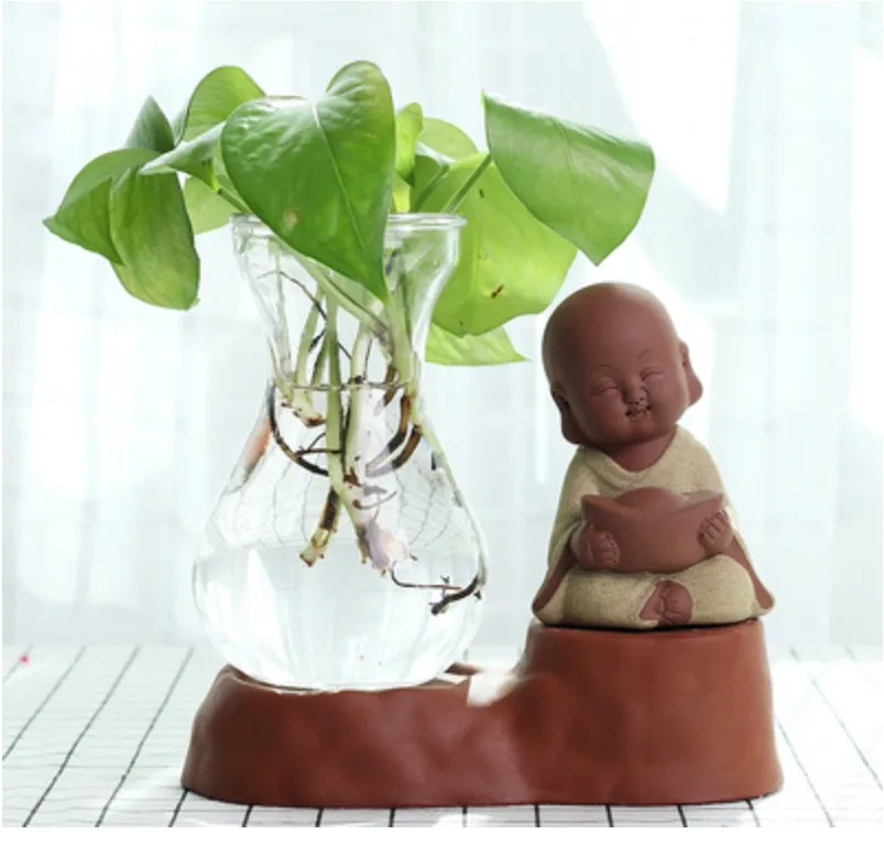Hydroponic Ceramic Vase Creative Glass Green Radish Transparent Container Water Plant Decoration Home Living Room Decoration - Цвет: C