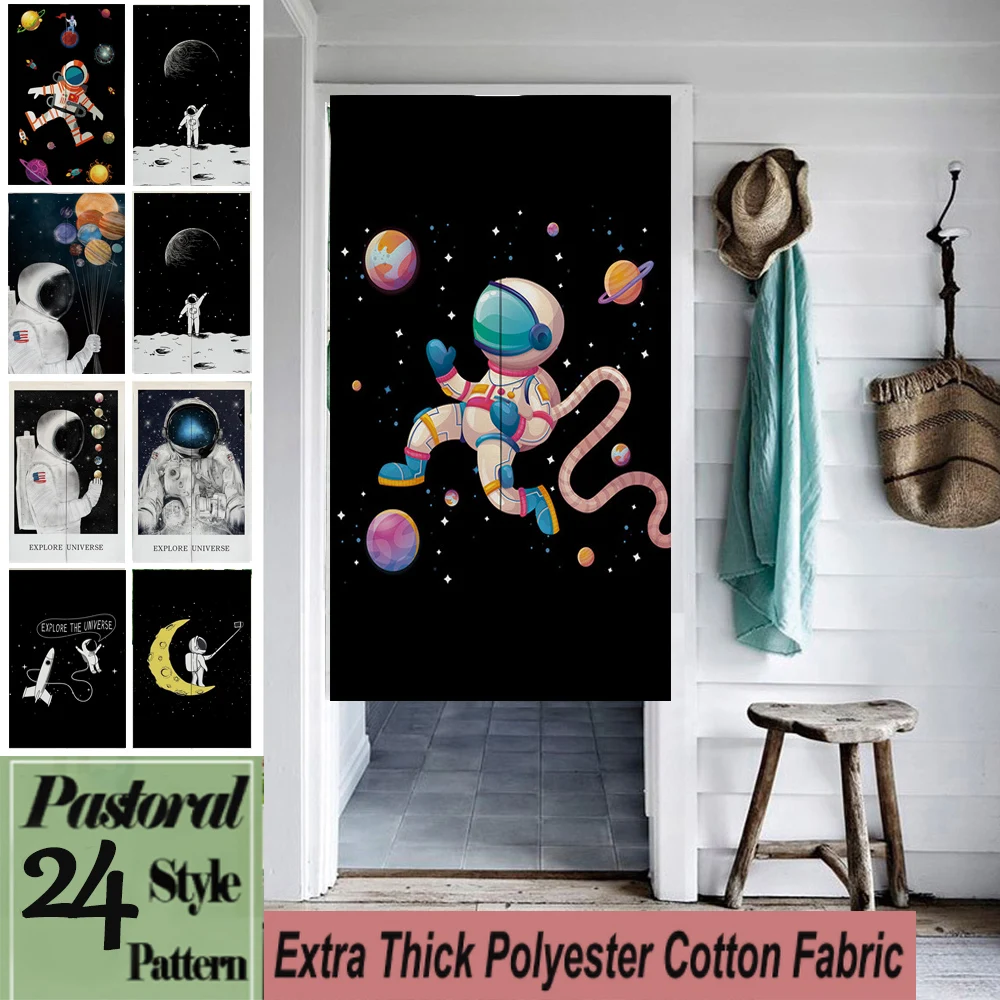 

Cartoon Space Astronaut Japanese Door Partition Curtain Kitchen Bedroom Entrance Decor Linen Half Hanging Doorway Curtains