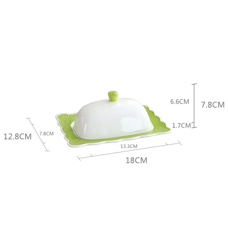 Embossed Heart Ceramic Butter Storage Dish Lid Covered Dining Table Serving Bowl