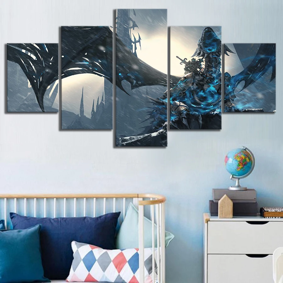 Waliicorners Wall Art Pictures Canvas Posters Home Decor 5 Panel World Of Warcraft Wrath Of The Lich King Game Painting Printed Photo Frame 6 He2de5a55f61b4cbbb236ab07b3494e0bh