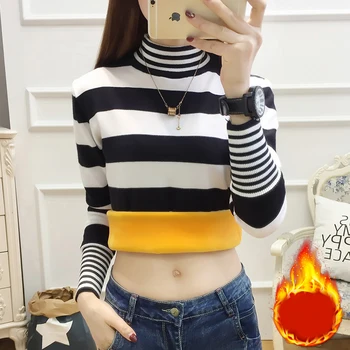 

Lucyever Winter Warm Women Pullover Sweater Fashion Striped Long Sleeve Turtleneck Knitted Jumper Thick Girls Basic Top 2020