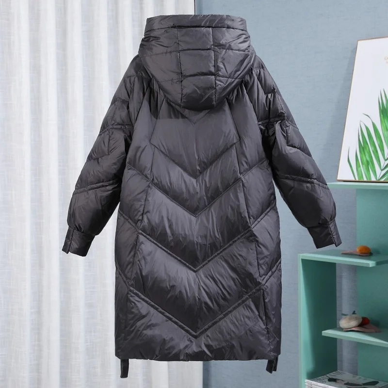 

Длинный женский пуховик в стиле Харадзюку, зимняя теплая Модная верхняя одежда с капюшоном, повседневное холодное пальто, женская черная прямая Свободная верхняя одежда