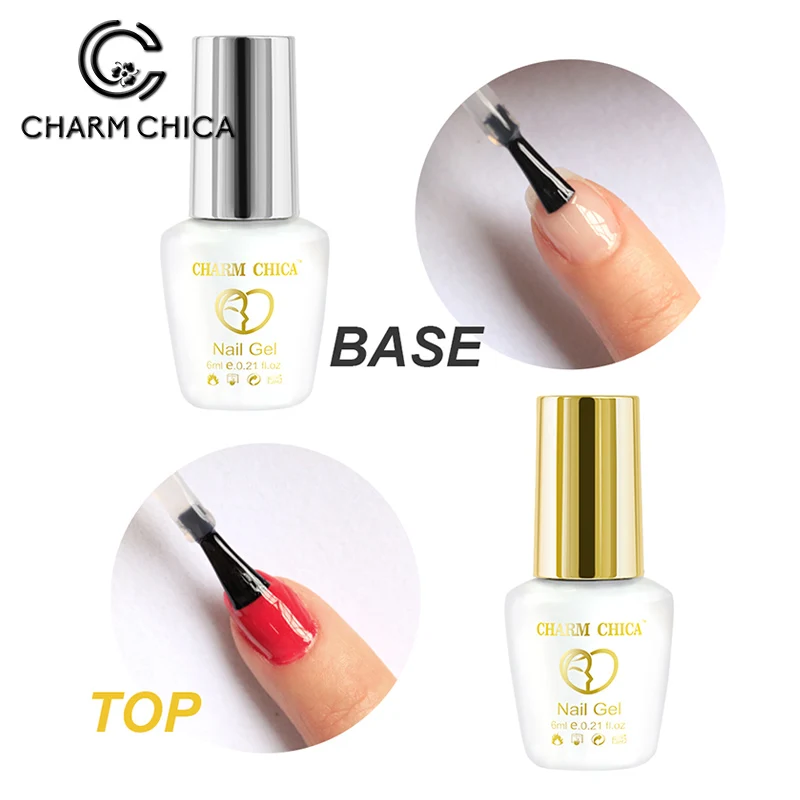CHARM CHICA верхнее и Базовое покрытие 6 мл УФ гель для ногтей прозрачный без вытирания