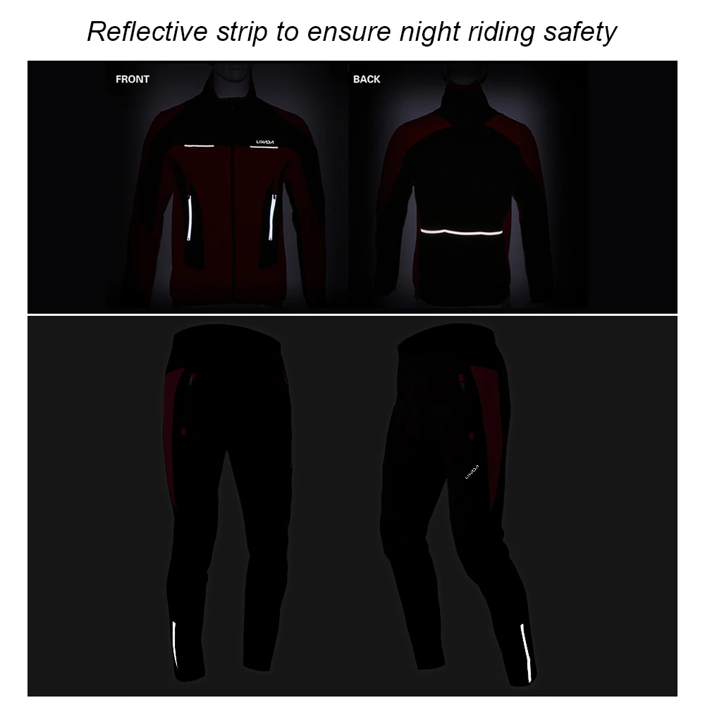 Lixada Men Winter Cycling Clothing Set Windproof Long Sleeve Cycling Jersey Coat Jacket with 3D Padded Pants Trousers