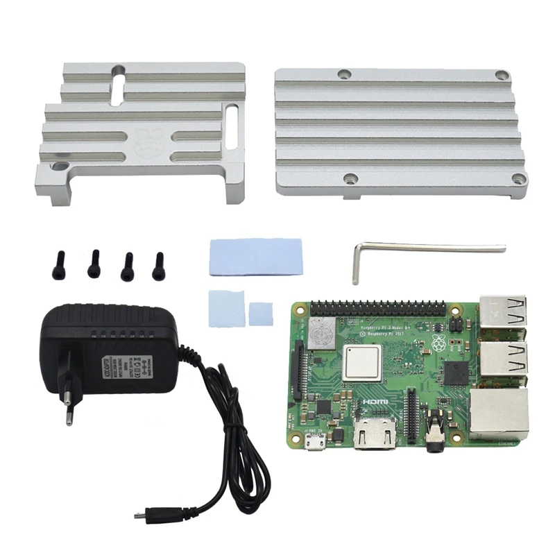 3 в 1 Raspberry Pi 3 Model B+(Plus)+ ЧПУ Алюминий чехол+ 5V 3A Мощность адаптер с поддержкой Wi-Fi и Bluetooth Декодер каналов кабельного телевидения