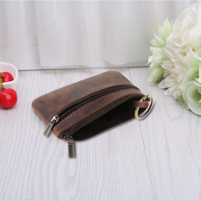 THINKTHENDO Fashion Cowhide Slim Coin Purse Women Coin Purse Men Zipper Around Wallet Card Key Holder Mini Bag