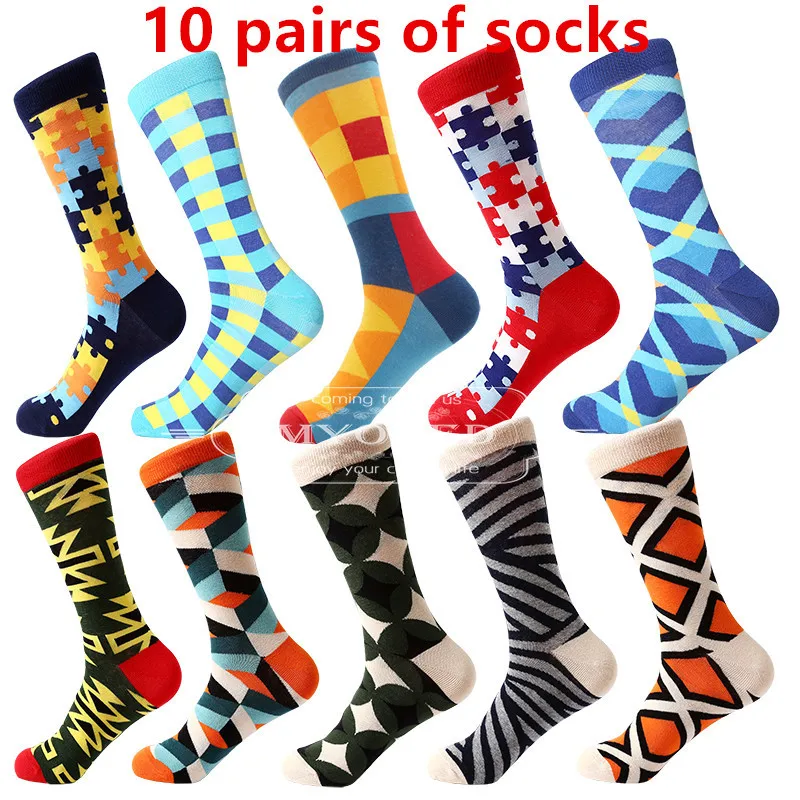 10 pairs of socks MYORED,, мужские повседневные носки sokken, четыре сезона, в клетку, для банкета, бизнеса, носки для мужчин, повседневная одежда, свадебный подарок - Цвет: 10 pairs of socks