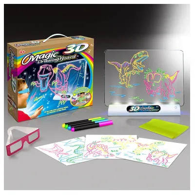 1Set Magic drawing board 3D dinosaur space Character ocean LED writing board creative art magic board with pen kids gift